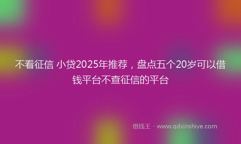 不看征信 小贷2025年推荐，盘点五个20岁可以借钱平台不查征信的平台