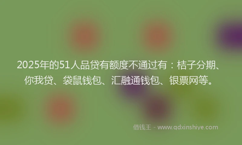 2025年的51人品贷有额度不通过有：桔子分期、你我贷、袋鼠钱包、汇融通钱包、银票网等。