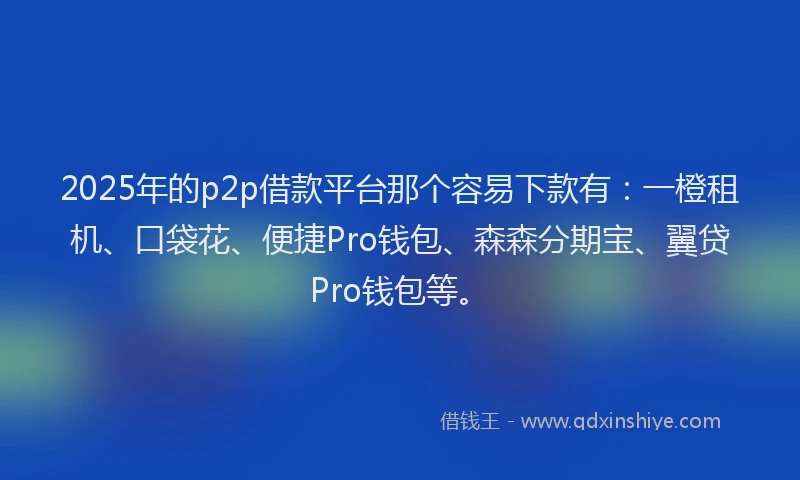 2025年的p2p借款平台那个容易下款有：一橙租机、口袋花、便捷Pro钱包、森森分期宝、翼贷Pro钱包等。