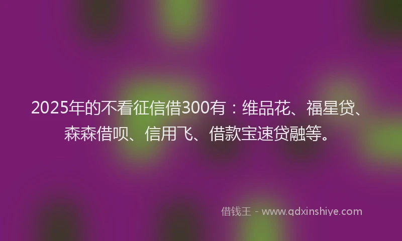 2025年的不看征信借300有：维品花、福星贷、森森借呗、信用飞、借款宝速贷融等。