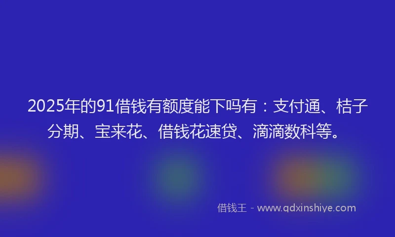 2025年的91借钱有额度能下吗有：支付通、桔子分期、宝来花、借钱花速贷、滴滴数科等。