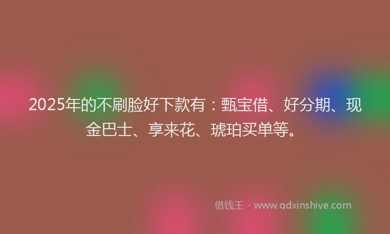 2025年的不刷脸好下款有：甄宝借、好分期、现金巴士、享来花、琥珀买单等。