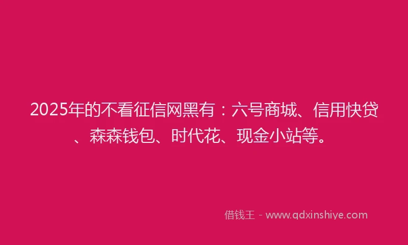 2025年的不看征信网黑有：六号商城、信用快贷、森森钱包、时代花、现金小站等。