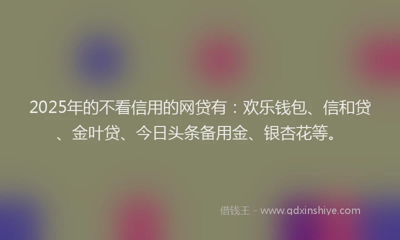 2025年的不看信用的网贷有：欢乐钱包、信和贷、金叶贷、今日头条备用金、银杏花等。