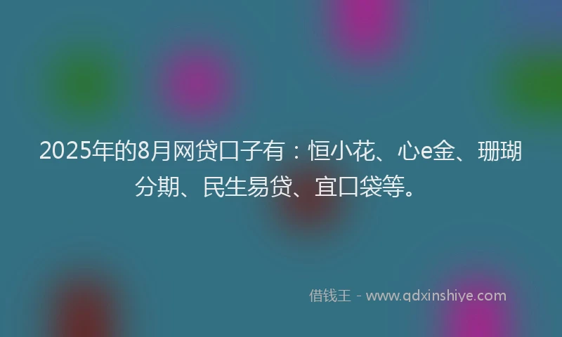 2025年的8月网贷口子有：恒小花、心e金、珊瑚分期、民生易贷、宜口袋等。