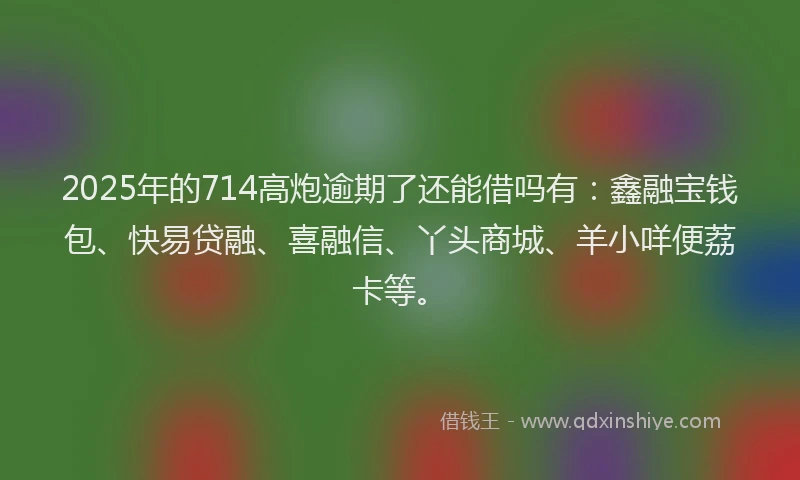 2025年的714高炮逾期了还能借吗有：鑫融宝钱包、快易贷融、喜融信、丫头商城、羊小咩便荔卡等。