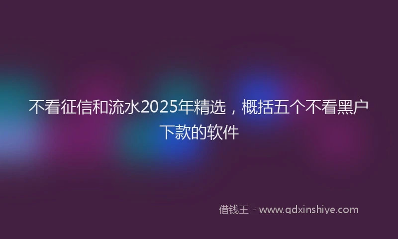 不看征信和流水2025年精选，概括五个不看黑户下款的软件