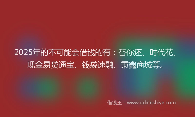 2025年的不可能会借钱的有：替你还、时代花、现金易贷通宝、钱袋速融、秉鑫商城等。