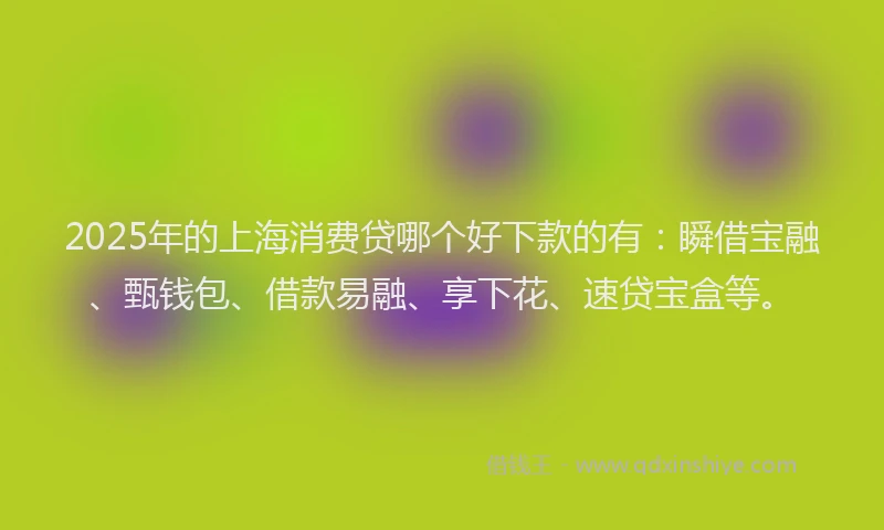 2025年的上海消费贷哪个好下款的有：瞬借宝融、甄钱包、借款易融、享下花、速贷宝盒等。