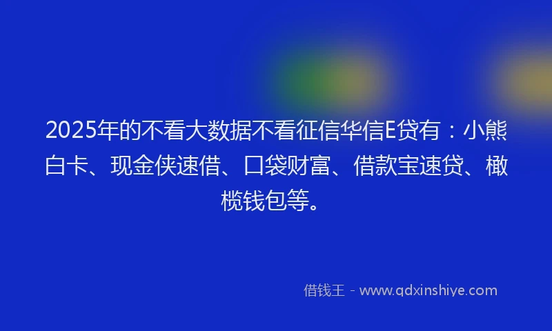 2025年的不看大数据不看征信华信E贷有：小熊白卡、现金侠速借、口袋财富、借款宝速贷、橄榄钱包等。