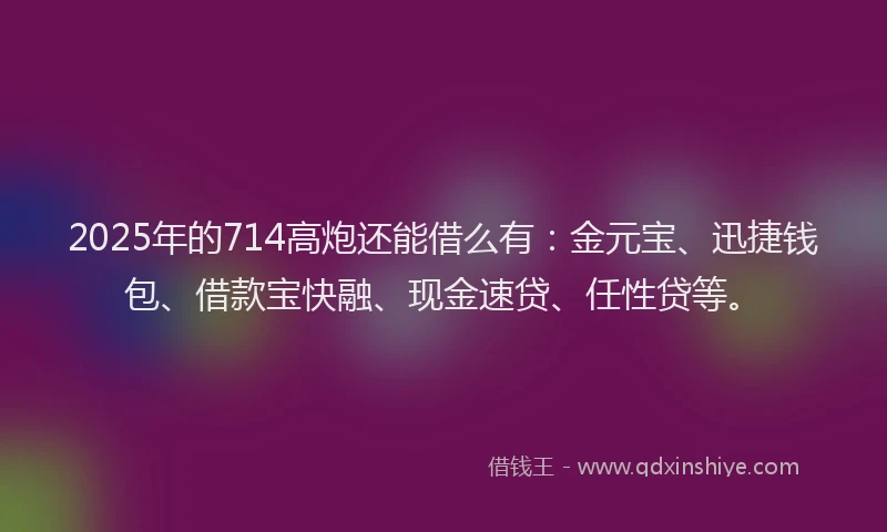 2025年的714高炮还能借么有：金元宝、迅捷钱包、借款宝快融、现金速贷、任性贷等。