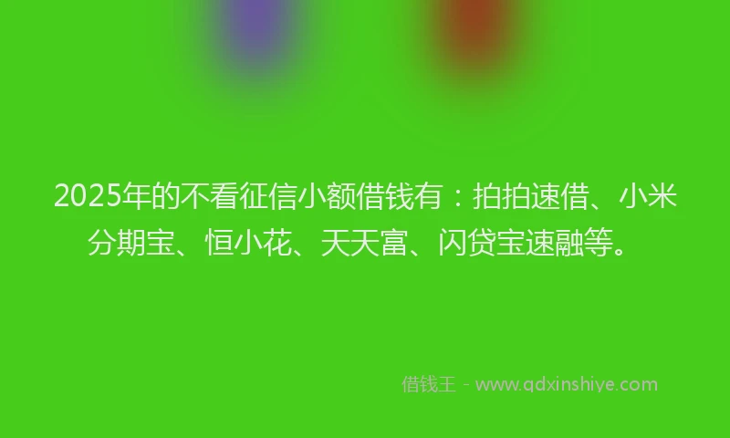 2025年的不看征信小额借钱有：拍拍速借、小米分期宝、恒小花、天天富、闪贷宝速融等。