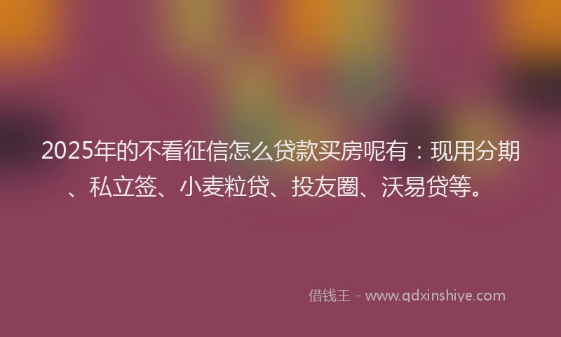 2025年的不看征信怎么贷款买房呢有：现用分期、私立签、小麦粒贷、投友圈、沃易贷等。