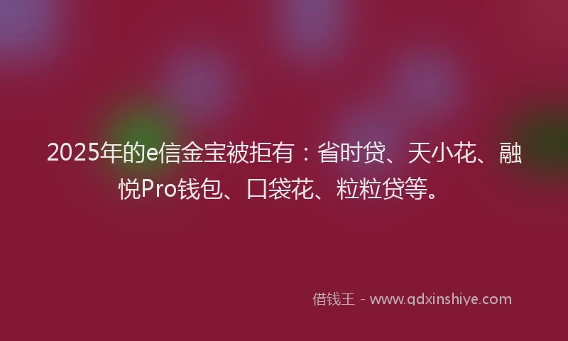 2025年的e信金宝被拒有：省时贷、天小花、融悦Pro钱包、口袋花、粒粒贷等。