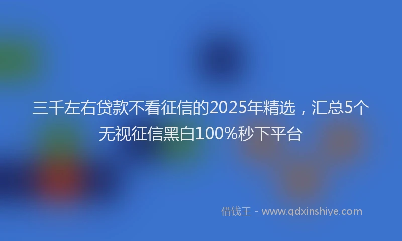三千左右贷款不看征信的2025年精选，汇总5个无视征信黑白100%秒下平台
