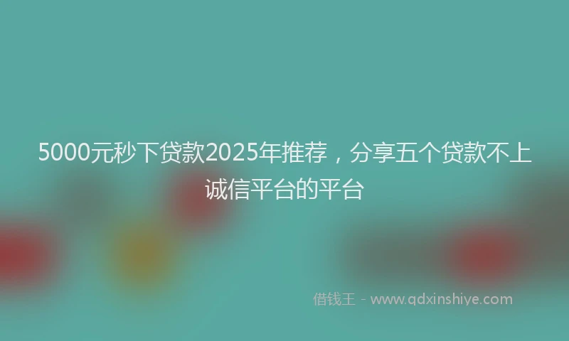 5000元秒下贷款2025年推荐，分享五个贷款不上诚信平台的平台