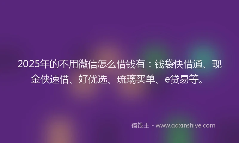 2025年的不用微信怎么借钱有：钱袋快借通、现金侠速借、好优选、琉璃买单、e贷易等。