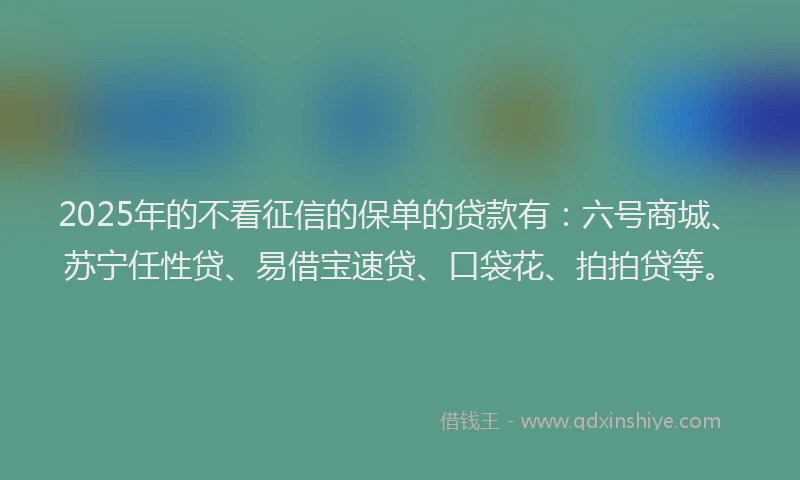 2025年的不看征信的保单的贷款有：六号商城、苏宁任性贷、易借宝速贷、口袋花、拍拍贷等。