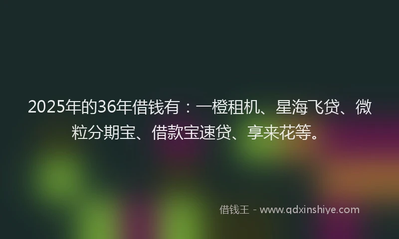 2025年的36年借钱有：一橙租机、星海飞贷、微粒分期宝、借款宝速贷、享来花等。