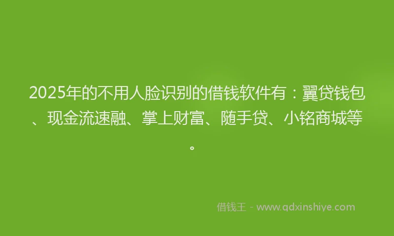 2025年的不用人脸识别的借钱软件有：翼贷钱包、现金流速融、掌上财富、随手贷、小铭商城等。