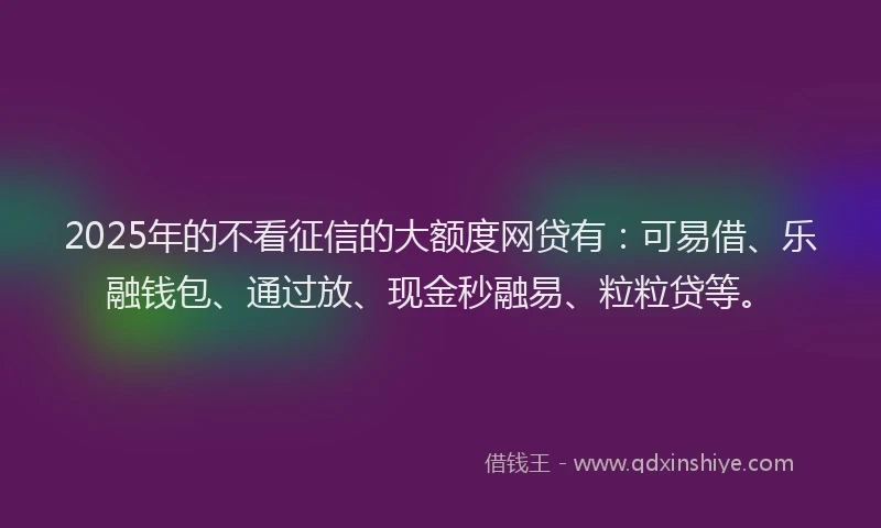 2025年的不看征信的大额度网贷有：可易借、乐融钱包、通过放、现金秒融易、粒粒贷等。