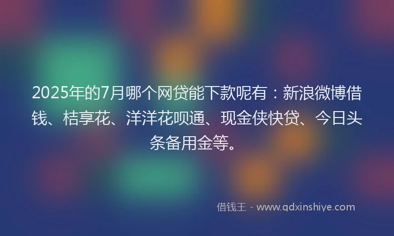 2025年的7月哪个网贷能下款呢有：新浪微博借钱、桔享花、洋洋花呗通、现金侠快贷、今日头条备用金等。
