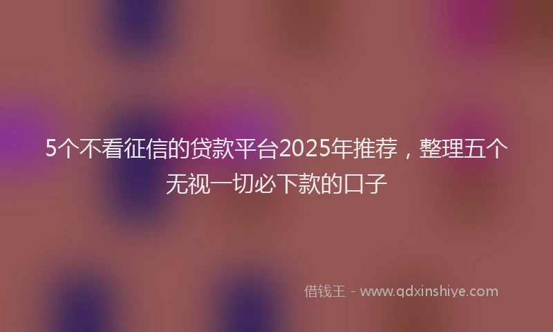 5个不看征信的贷款平台2025年推荐，整理五个无视一切必下款的口子