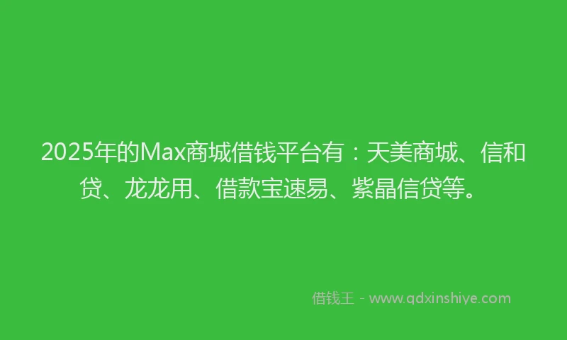 2025年的Max商城借钱平台有：天美商城、信和贷、龙龙用、借款宝速易、紫晶信贷等。