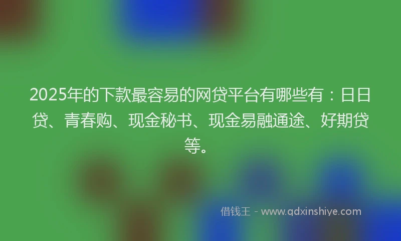 2025年的下款最容易的网贷平台有哪些有：日日贷、青春购、现金秘书、现金易融通途、好期贷等。