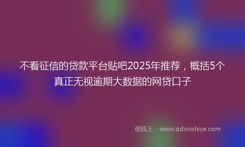 不看征信的贷款平台贴吧2025年推荐，概括5个真正无视逾期大数据的网贷口子