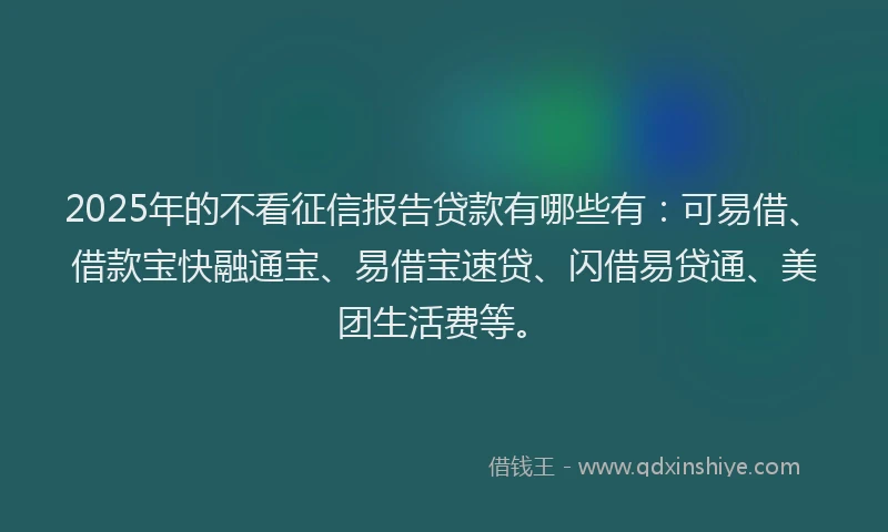 2025年的不看征信报告贷款有哪些有：可易借、借款宝快融通宝、易借宝速贷、闪借易贷通、美团生活费等。