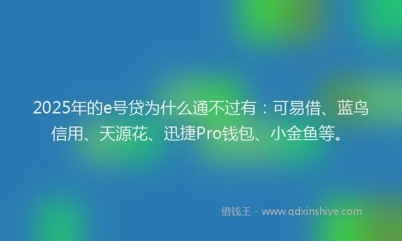 2025年的e号贷为什么通不过有：可易借、蓝鸟信用、天源花、迅捷Pro钱包、小金鱼等。