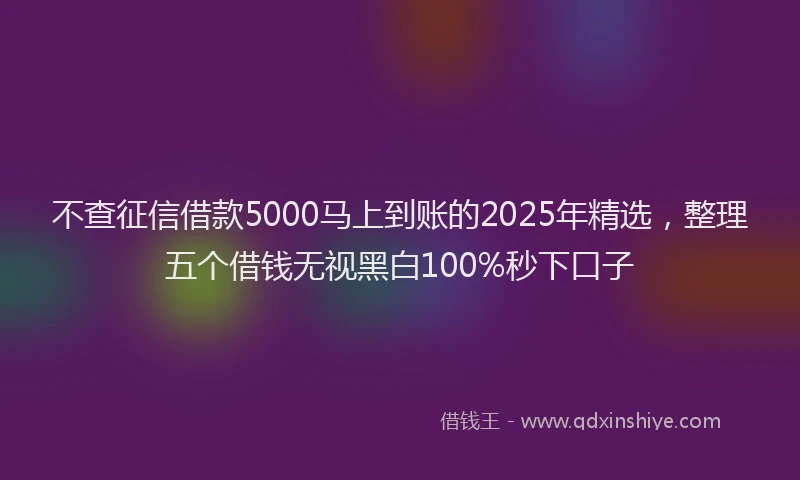 不查征信借款5000马上到账的2025年精选，整理五个借钱无视黑白100%秒下口子