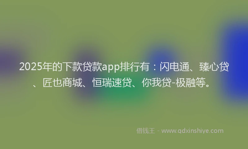2025年的下款贷款app排行有：闪电通、臻心贷、匠也商城、恒瑞速贷、你我贷-极融等。