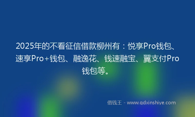 2025年的不看征信借款柳州有：悦享Pro钱包、速享Pro+钱包、融逸花、钱速融宝、翼支付Pro钱包等。