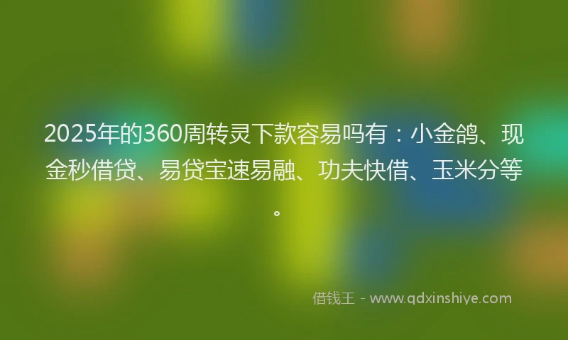 2025年的360周转灵下款容易吗有：小金鸽、现金秒借贷、易贷宝速易融、功夫快借、玉米分等。