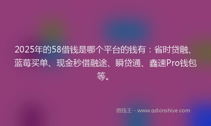 2025年的58借钱是哪个平台的钱有：省时贷融、蓝莓买单、现金秒借融途、瞬贷通、鑫速Pro钱包等。