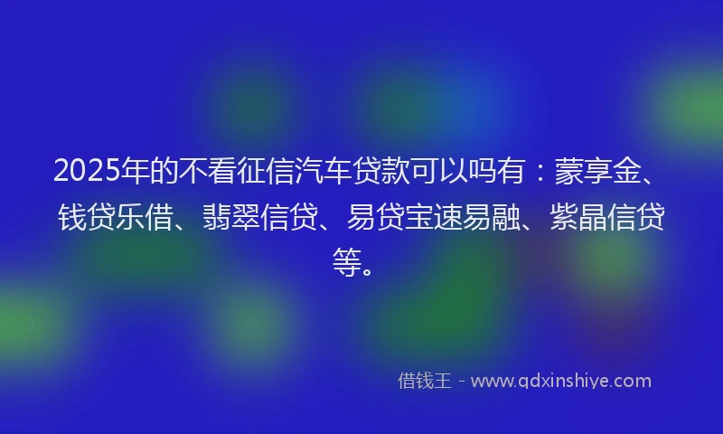 2025年的不看征信汽车贷款可以吗有：蒙享金、钱贷乐借、翡翠信贷、易贷宝速易融、紫晶信贷等。