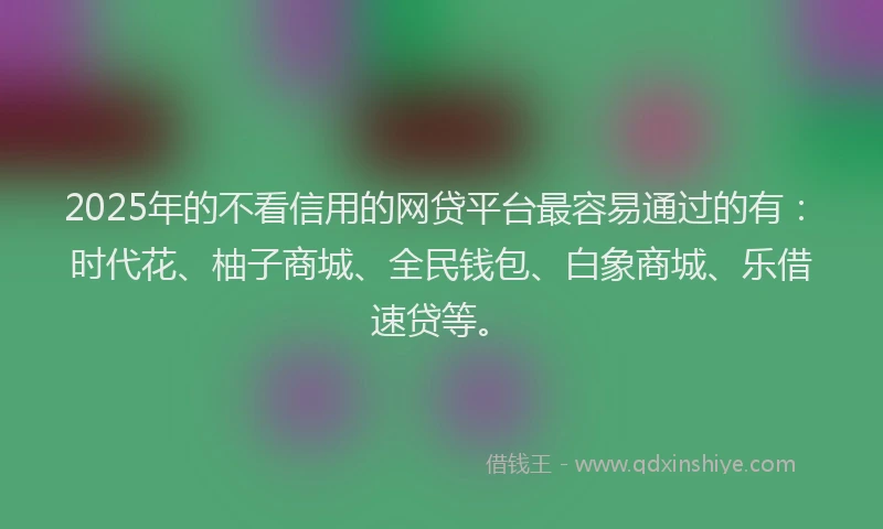 2025年的不看信用的网贷平台最容易通过的有：时代花、柚子商城、全民钱包、白象商城、乐借速贷等。