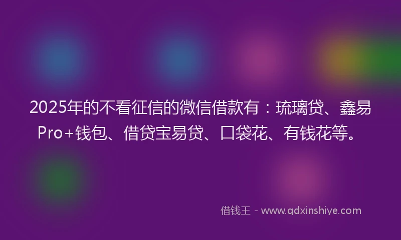 2025年的不看征信的微信借款有：琉璃贷、鑫易Pro+钱包、借贷宝易贷、口袋花、有钱花等。