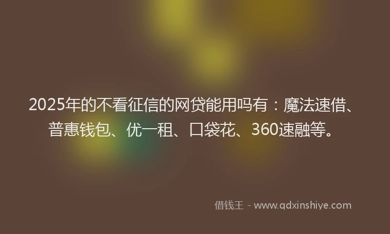 2025年的不看征信的网贷能用吗有：魔法速借、普惠钱包、优一租、口袋花、360速融等。