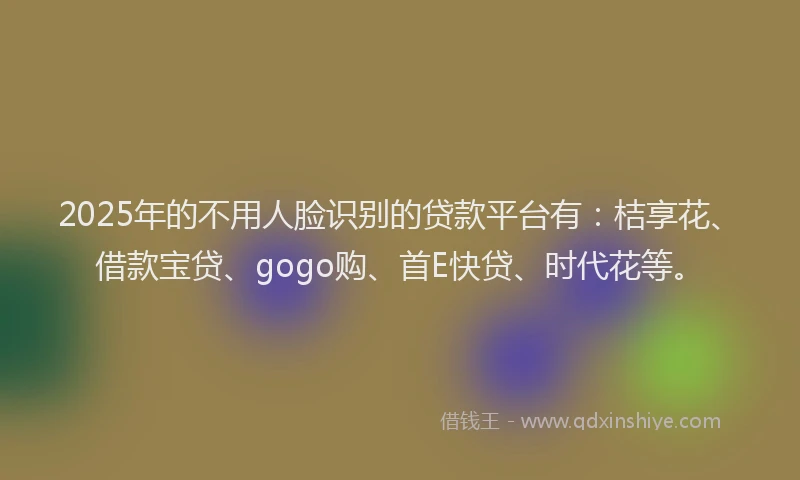 2025年的不用人脸识别的贷款平台有：桔享花、借款宝贷、gogo购、首E快贷、时代花等。