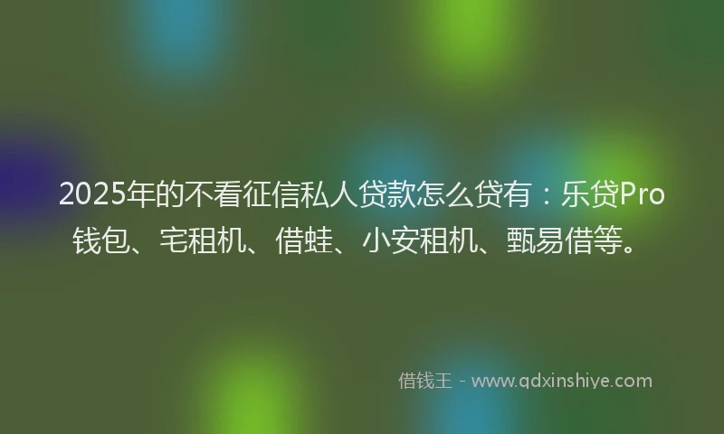 2025年的不看征信私人贷款怎么贷有：乐贷Pro钱包、宅租机、借蛙、小安租机、甄易借等。