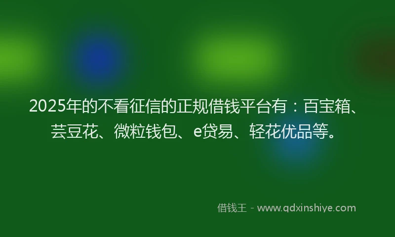 2025年的不看征信的正规借钱平台有：百宝箱、芸豆花、微粒钱包、e贷易、轻花优品等。