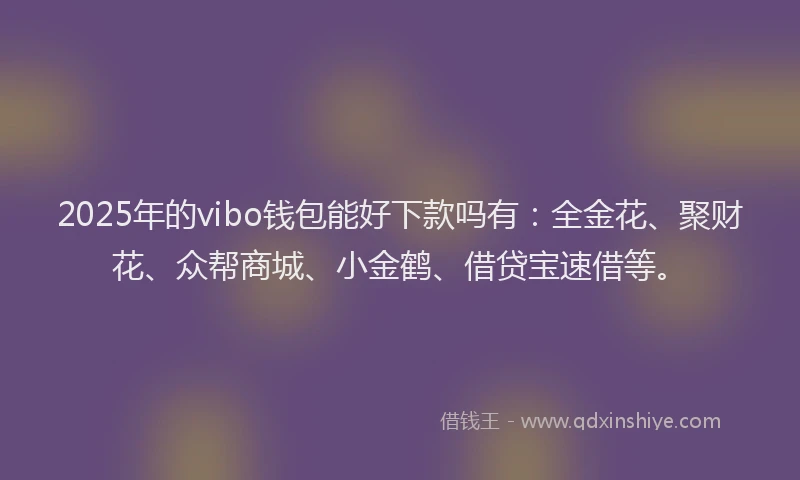 2025年的vibo钱包能好下款吗有：全金花、聚财花、众帮商城、小金鹤、借贷宝速借等。