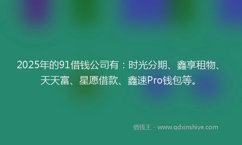 2025年的91借钱公司有：时光分期、鑫享租物、天天富、星愿借款、鑫速Pro钱包等。