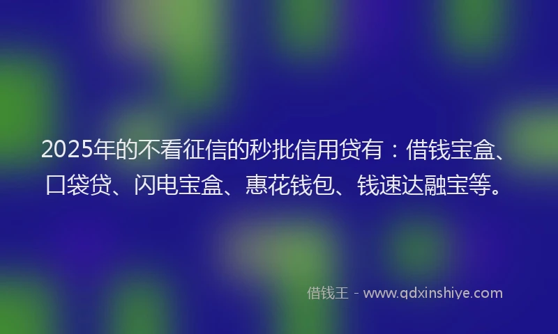 2025年的不看征信的秒批信用贷有：借钱宝盒、口袋贷、闪电宝盒、惠花钱包、钱速达融宝等。