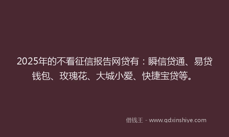 2025年的不看征信报告网贷有：瞬信贷通、易贷钱包、玫瑰花、大城小爱、快捷宝贷等。