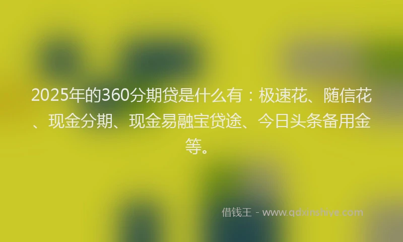 2025年的360分期贷是什么有：极速花、随信花、现金分期、现金易融宝贷途、今日头条备用金等。