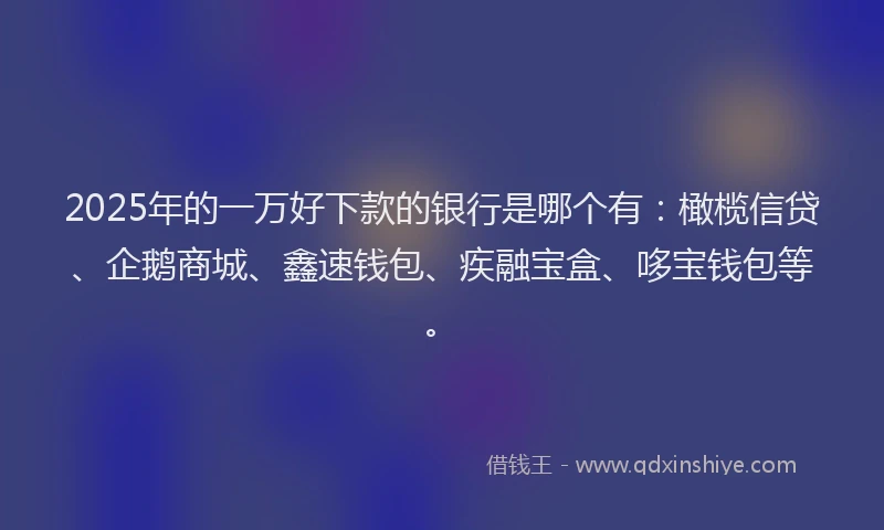 2025年的一万好下款的银行是哪个有：橄榄信贷、企鹅商城、鑫速钱包、疾融宝盒、哆宝钱包等。
